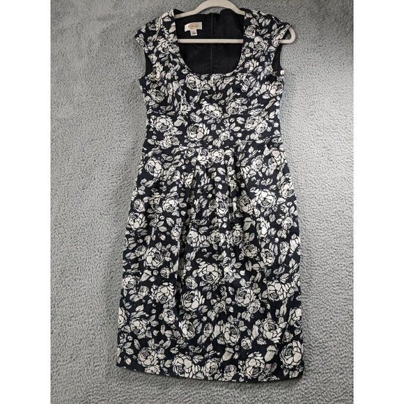 Talbots Dresses & Skirts - Talbots Dress Womens 4 Roses Boho Floral Black White Cotton Stretch Pockets
